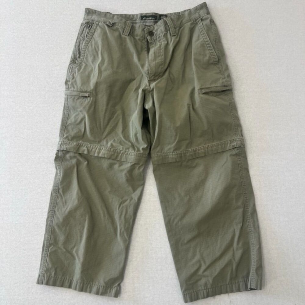Eddie Bauer Mens 35 Olive Convertible Zip Off Hiking Pants Shorts Relaxed Fit